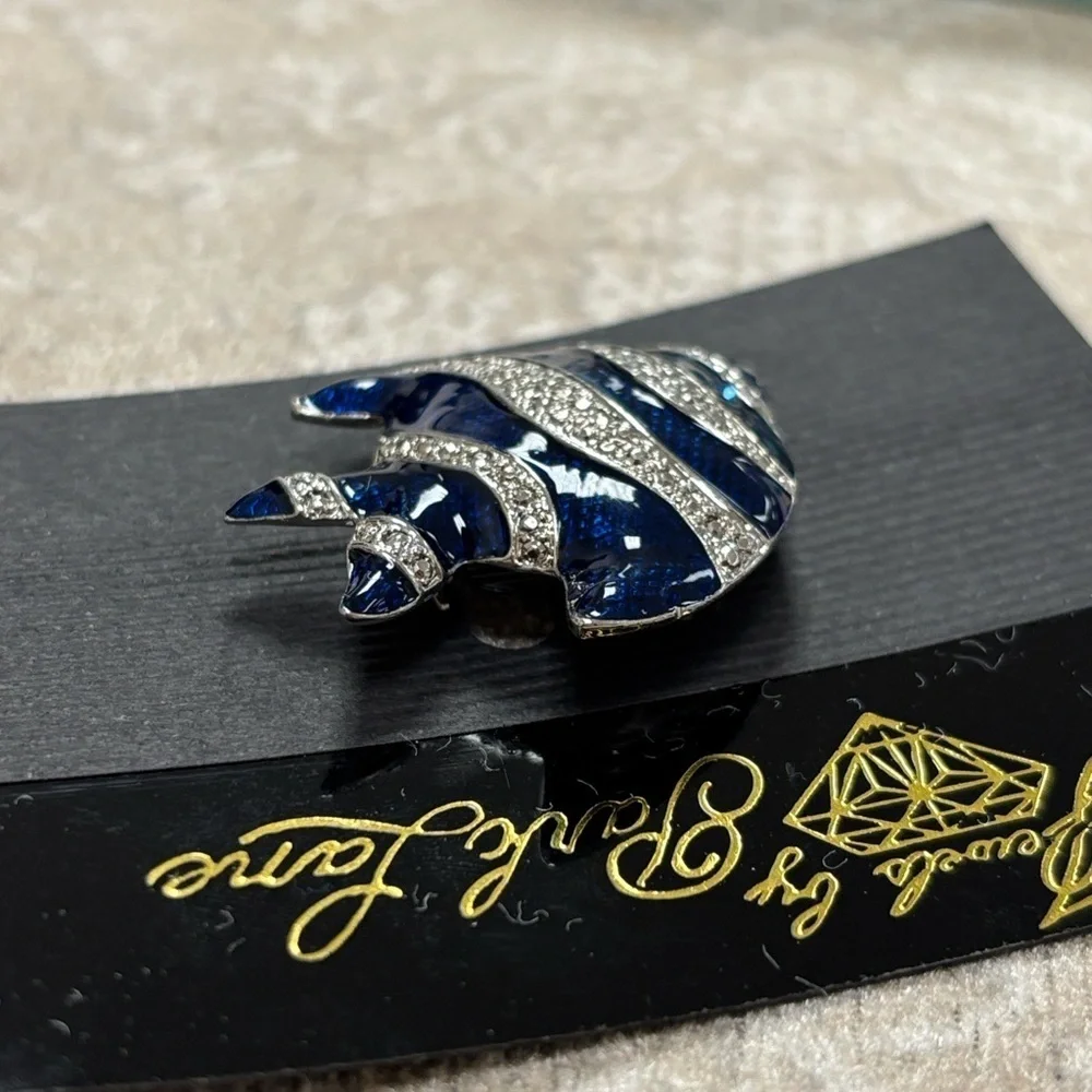 Brand New Park Lane Blue & Silver Tone Crystal Angelfish Brooch Pin Tropical